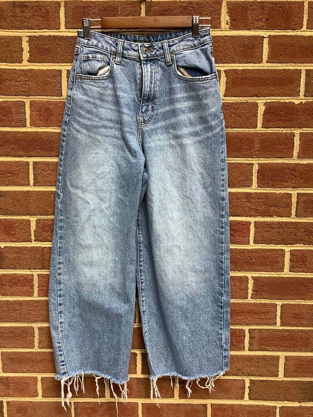 EUC Wild Fable Highest Rise Wide Leg Ankle Jeans Raw Hem 4